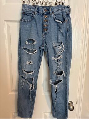 We The Free Light Blue Distressed Straight-Leg Jeans